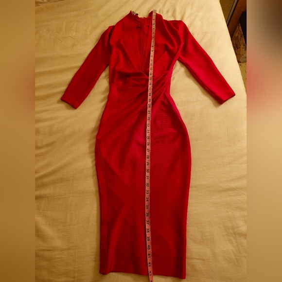 EUC Red HOUSE OF CB Francesca Plunge Bandage Midi Dress XS 3/4 Sleeves Bodycon - Picture 8 of 11